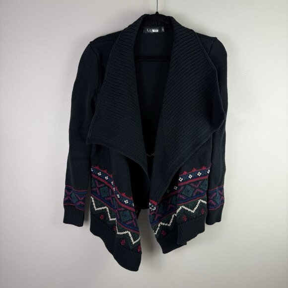 Lauren Ralph Lauren Fair Isle Open Front Cardigan Sweater Black Knit Size M - Picture 6 of 12